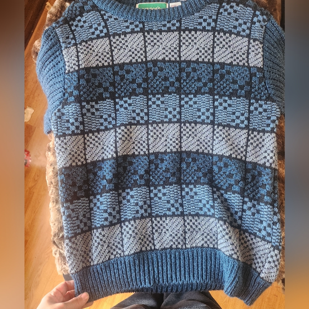 Vintage Vibrant Blue Italian Sweater Size M Unique Pattern - Picture 4 of 9